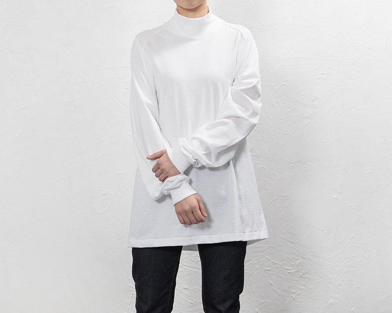 03ハイネックロングスリーブTシャツ 長袖 白杢ー - 久米繊維