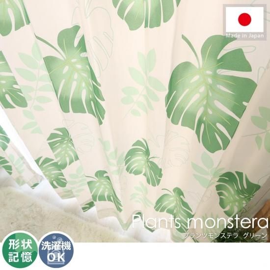 【100サイズから選べる】モンステラ柄がポイント！おしゃれで可愛い既成カーテン 『プランツモンステラ グリーン』