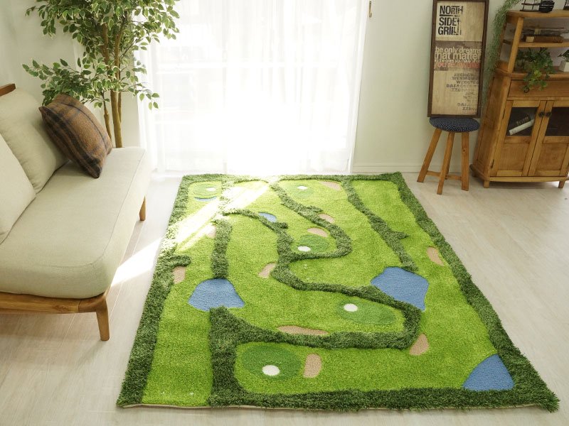 お家がゴルフコースに大変身 遊びごごろを刺激するゴルフコースラグ Lサイズ 140x0cm ラグ カーペット通販 びっくりカーペット