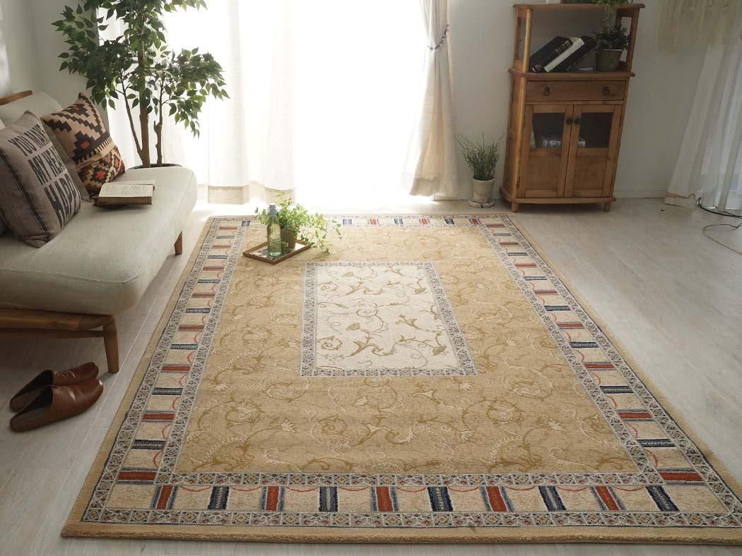 トルコ製ウール機械織カーペット 抗菌防臭！トルコ製のウィルトン織ラグ カーペット イビサ 約160