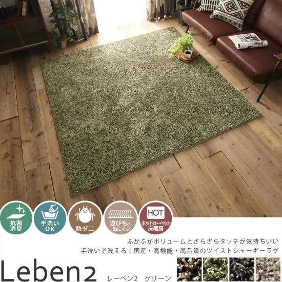 【当店オリジナル商品】手洗いで洗える。国産高機能のツイストシャギーラグ『レーベン2　グリーン』