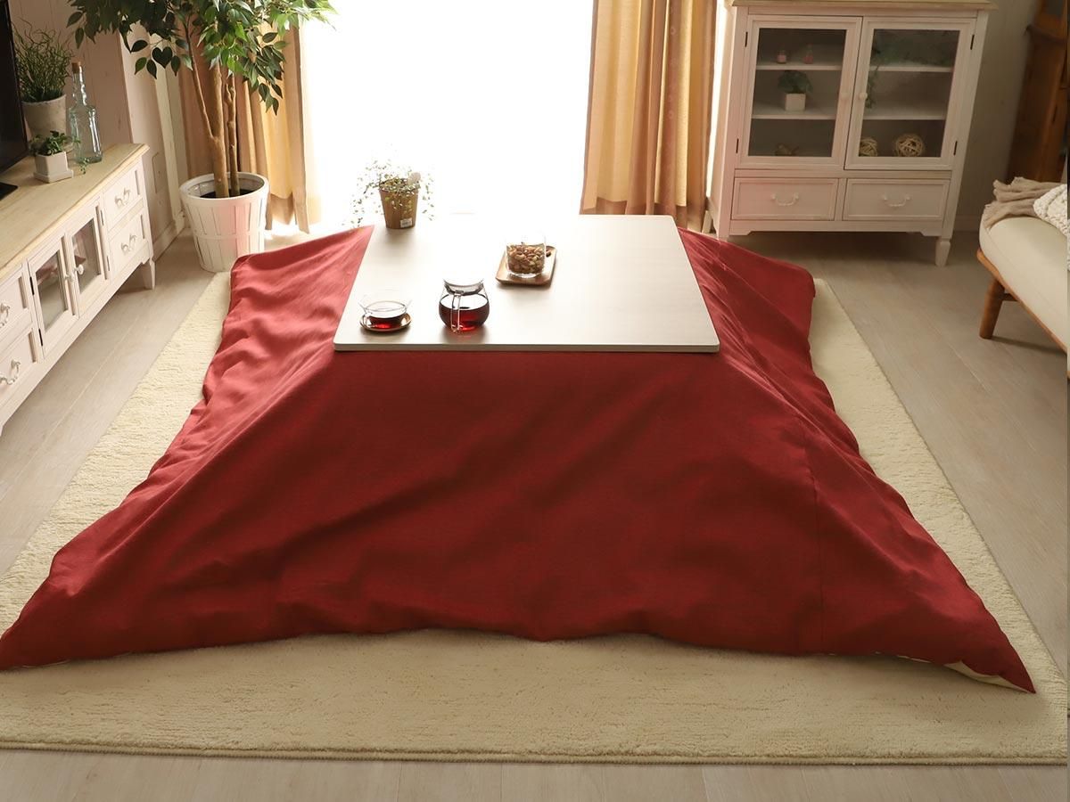 赤い装飾模様の木製電気こたつ 【公式通販】