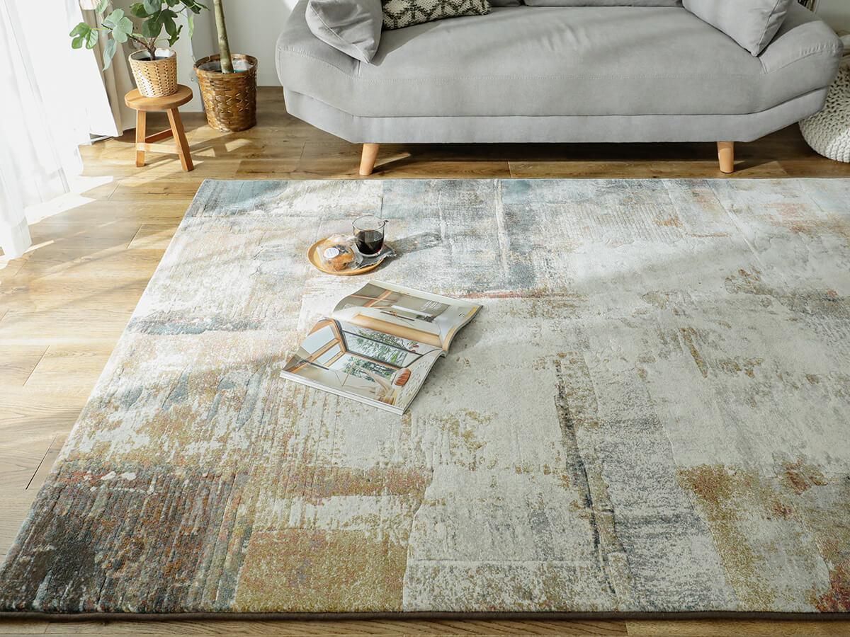 フォギーな質感のモダンデザインのウィルトンラグ 『アドニス イエロー