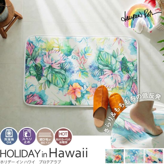 人気商品とローレン・ロスがコラボしたハワイの風景を演出するふかふか玄関マット<br>『ローレン・ロス　ホリデーインハワイ　プロテアラブ』