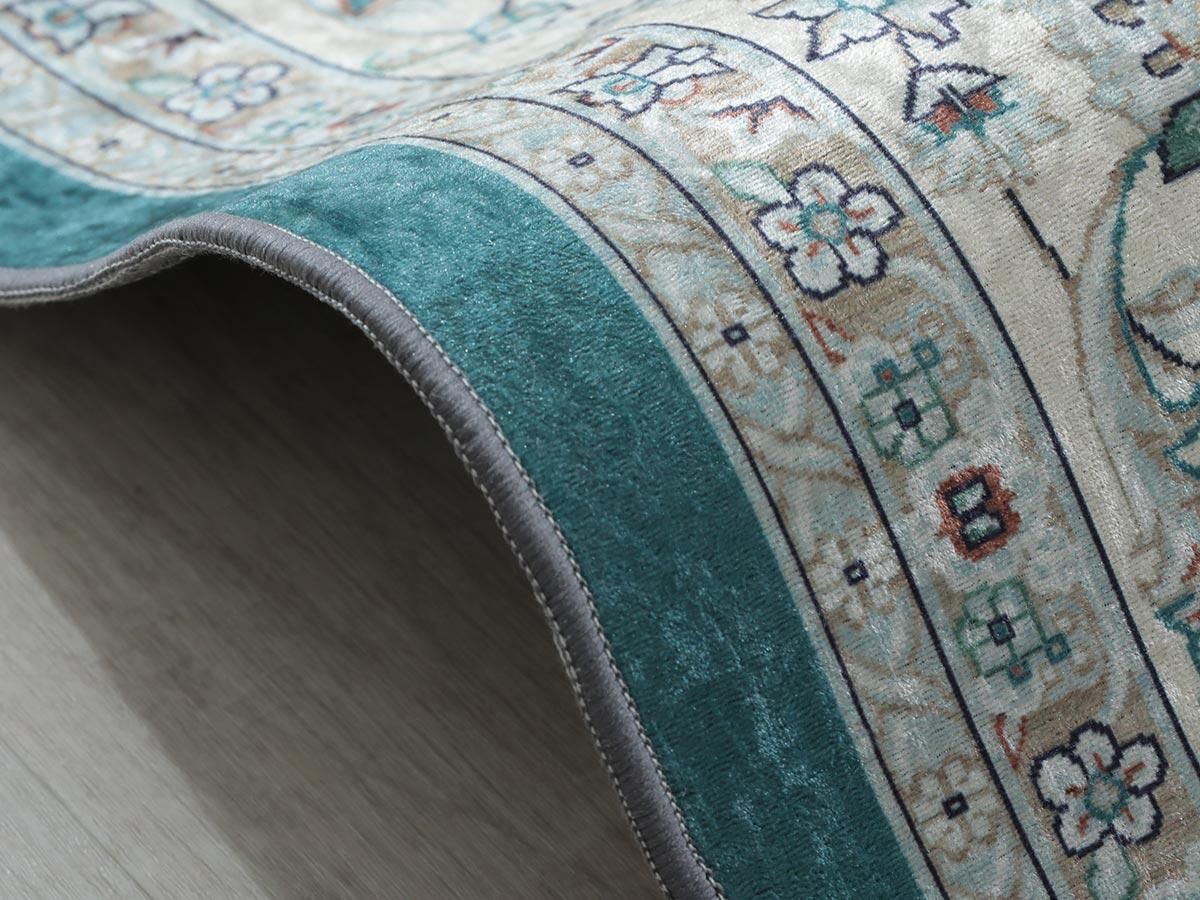 ペルシャ絨毯 85×60cm ギリシャブルー 草花モチーフ メダリオン ペルシャ絨毯 クム産 シルク100% ニクカル工房 鮮やかなロイヤル