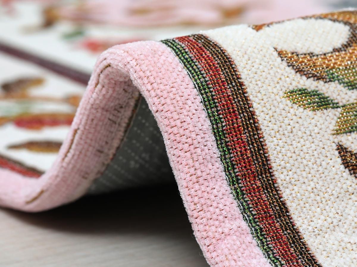 丸洗いOK！ゴブラン織りヨーロピアン調花柄ラグ『ジェンヌ ピンク