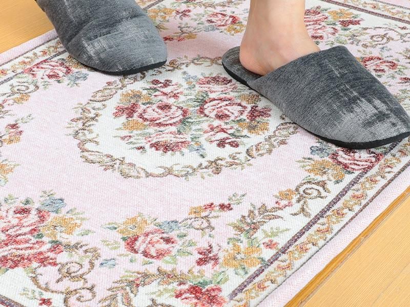 丸洗いOK！ゴブラン織りヨーロピアン調花柄玄関マット『ジェンヌ