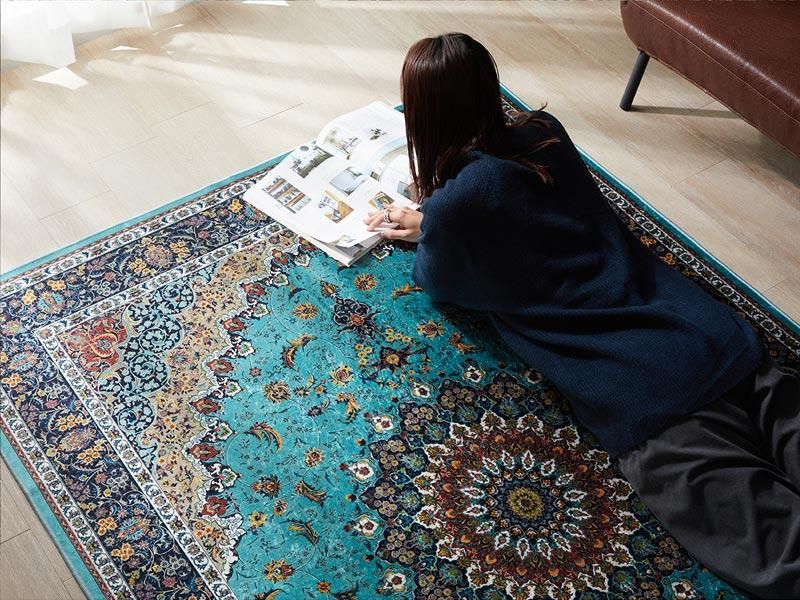 エメラルドグリーン　クラシックメダリオン　216×100 トルコヴィンテージラグ 50×97淡いキャメル グリーン メダリオン トルコヴィンテージラグ