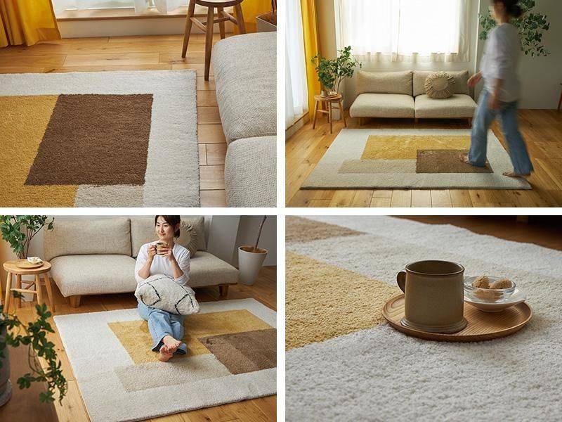 新品☆おしゃれラグ 洗えるラグ 北欧風 シャギーラグ 幾何学模様 ふわふわラグ 大胆な幾何学模様でワンランク上のおしゃれ空間を演出。ふわふわ