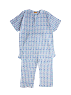 ジュニア 半袖 かぶりパジャマ<br>「スクエアライン ブルー」150・160<br><small>160cmは別価格です</small><br>
