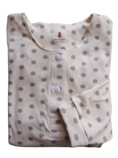 婦人<br>長袖 かぶり 裾カフス付 パジャマ<br><b>「水玉 グレー ×ベージュ」 </b>の商品画像