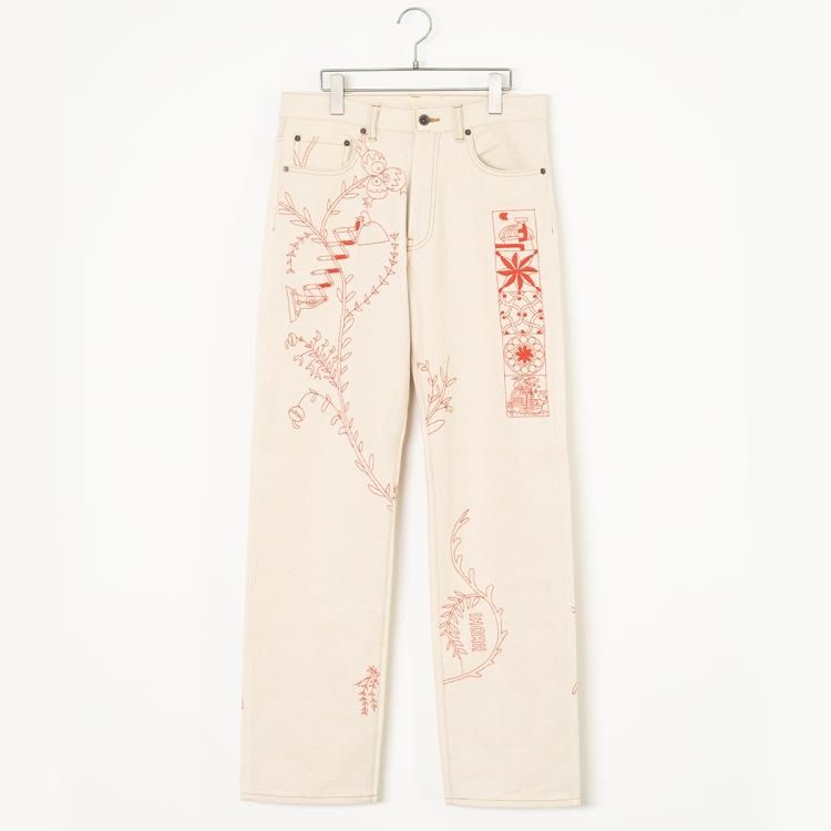 コッキ 22AW デニムパンツ ジーンズ 刺繍 1 ベージュ 赤