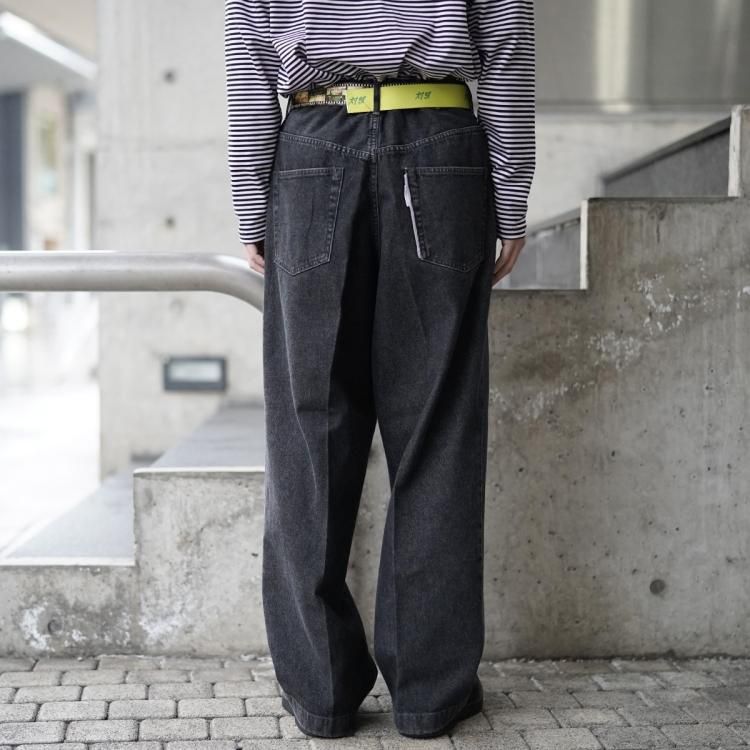 高級 neon sign wide denim slacks rigid - パンツ