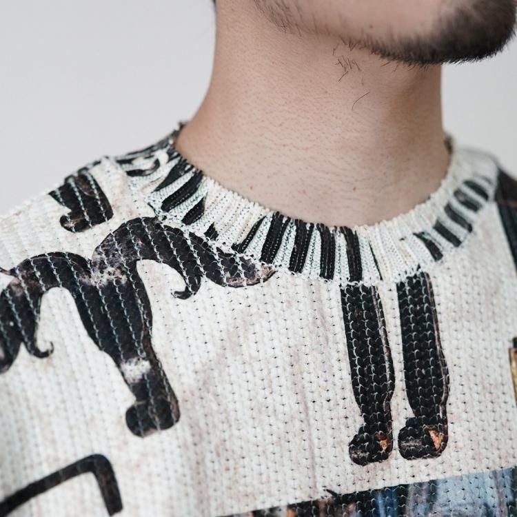 コッキ KHOKI 25ss カレッジプリントニット Collage printed knit