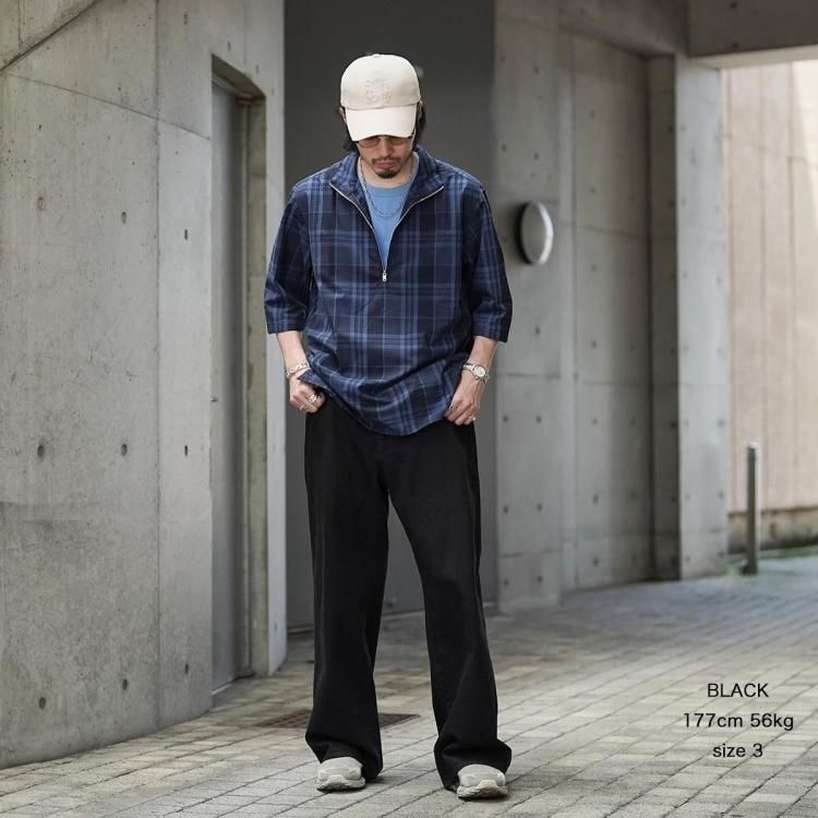 アトリエgg ブラックデニムパンツ AOZORA強撚ブラックデニムロングガゼットパンツ(MENS