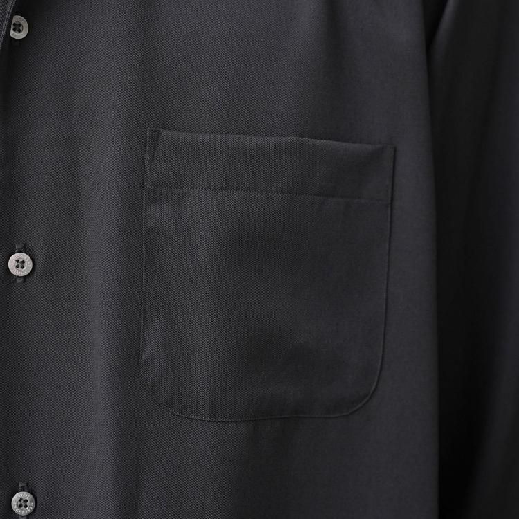 【新品】markaware 25AW イタリアンオープンカラーシャツBlack2 オーガニックウール 2/80 ギャバジン / イタリアンオープン