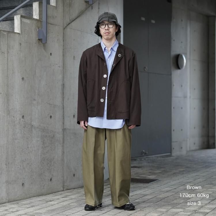 コッキ KHOKI 25aw ノーカラーウールギャバジンジャケット No