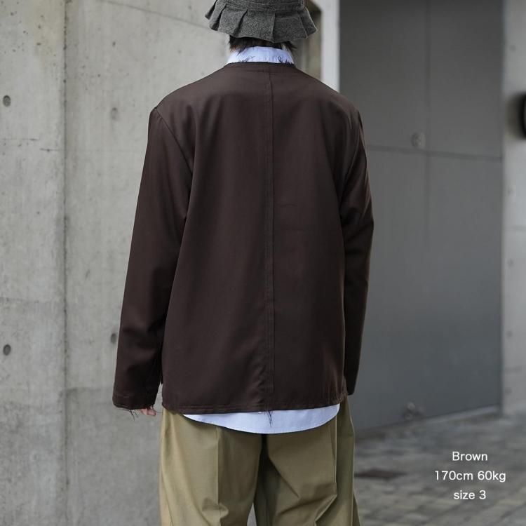 コッキ KHOKI 25aw ノーカラーウールギャバジンジャケット No-collar