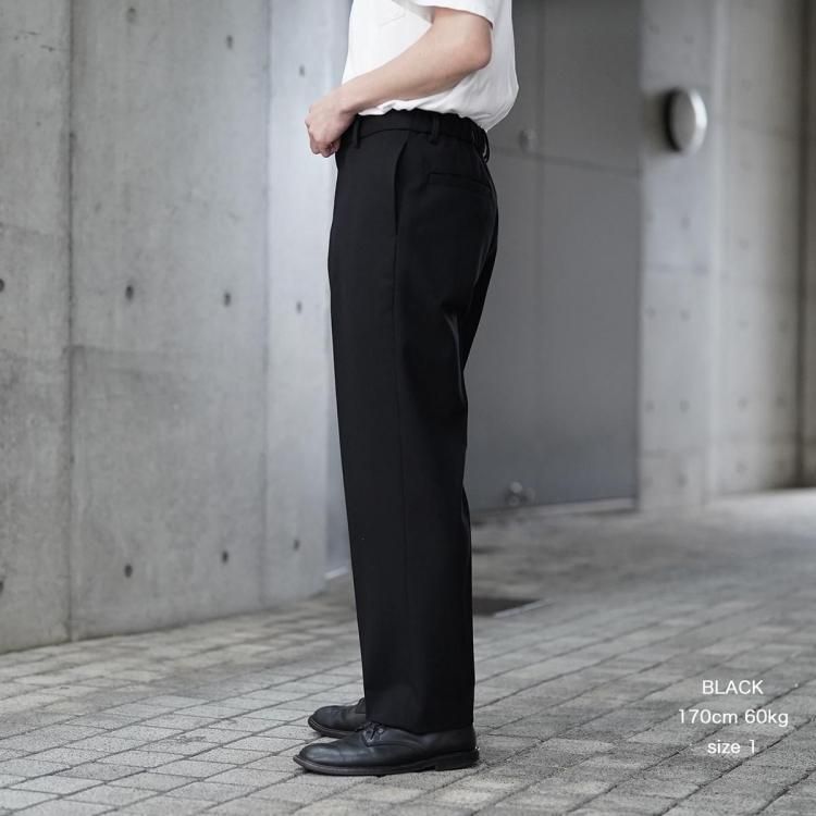 MARKAWARE サバイバルクロス フラットテーパードトラウザーズ ブラック 3/60 オーガニックウールサバイバルクロス® / フラット