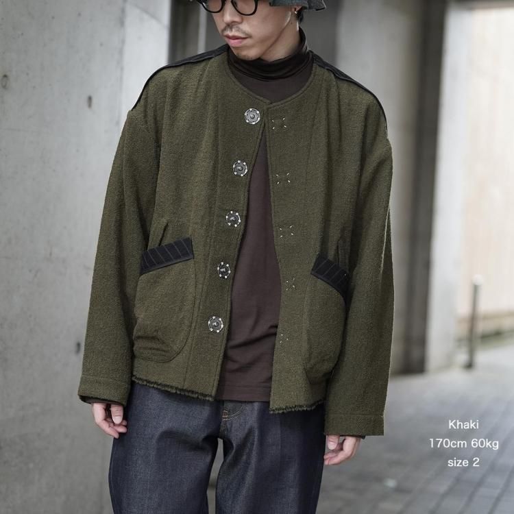 コッキ KHOKI 25aw ノーカラージャケット No-collar wool jacket