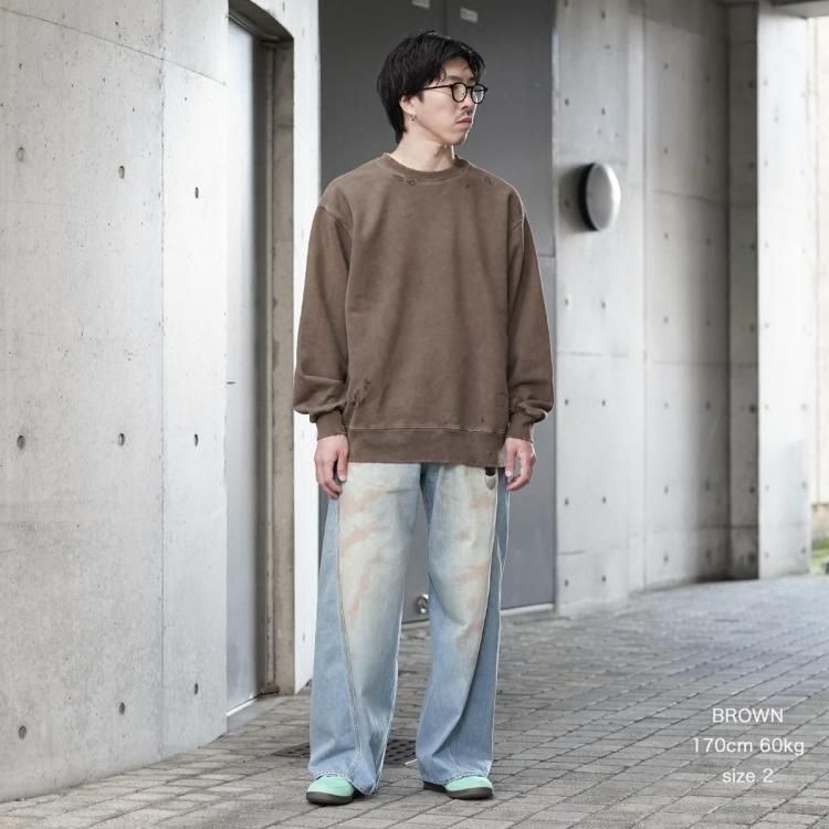 ジエダ JieDa 25aw ダメージピグメントスウェットクルー DAMAGE