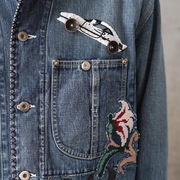 コッキ KHOKI 26ss ハンドエンブロイダードデニムカバーオール Hand