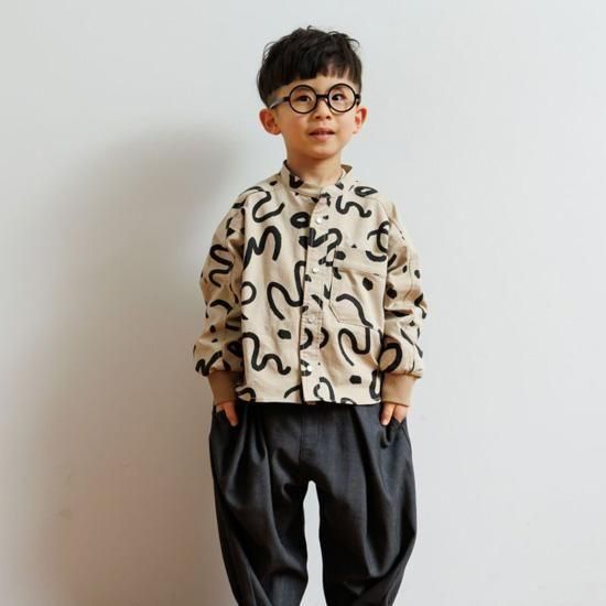 KIDS 総柄バンドカラー長袖シャツ 【MAKE YOUR DAY】