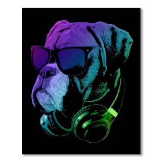 DJ Boxer Dog In Neon Lights