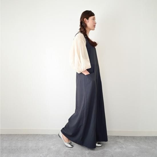 03_プリーツのサロペットDRESS「チャコールブラック」