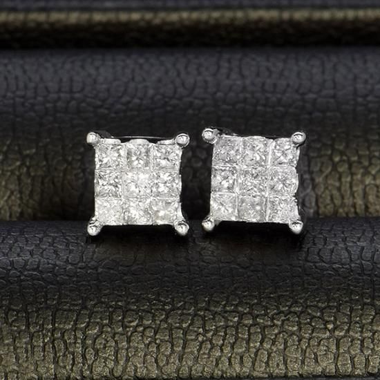 ダイヤモンド ピアス K18 ホワイトゴールド 0.5ct プリンセスカット ミステリーセッティング スクエア 鑑別書付 保証書付 インポート -  還暦祝いダイヤモンドジュエリーLuxy