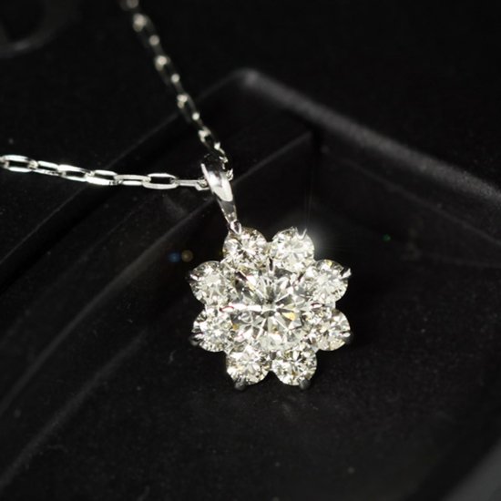 ダイヤモンド ネックレス 0.5ct フラワー Pt プラチナ モチーフ 鑑別 ...