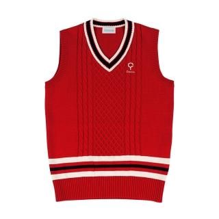 ケーブルVネックニットベスト レディース / アイボリー × ピンク