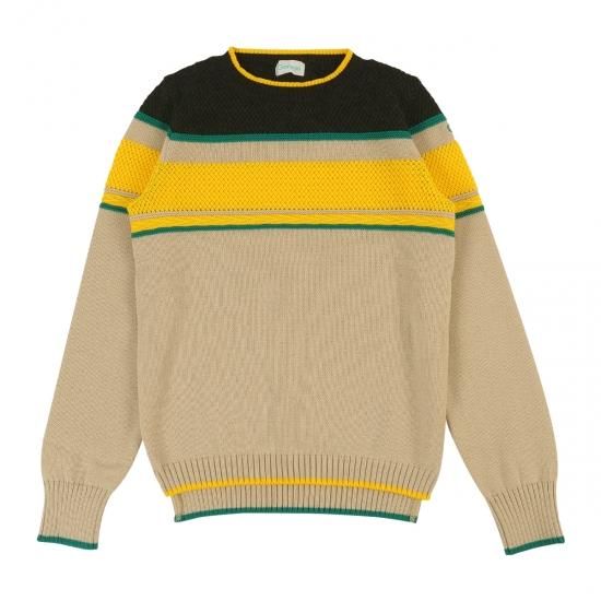 【20%オフ】【レディース】 ボーダークルーネックニットセーター  / ベージュ × イエロー