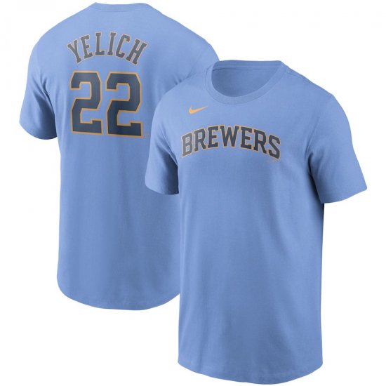 ڥߥ륦 ֥(MILWAUKEE BREWERS)ۥꥹ󡦥å Nike Light Blue Name & Number T #22