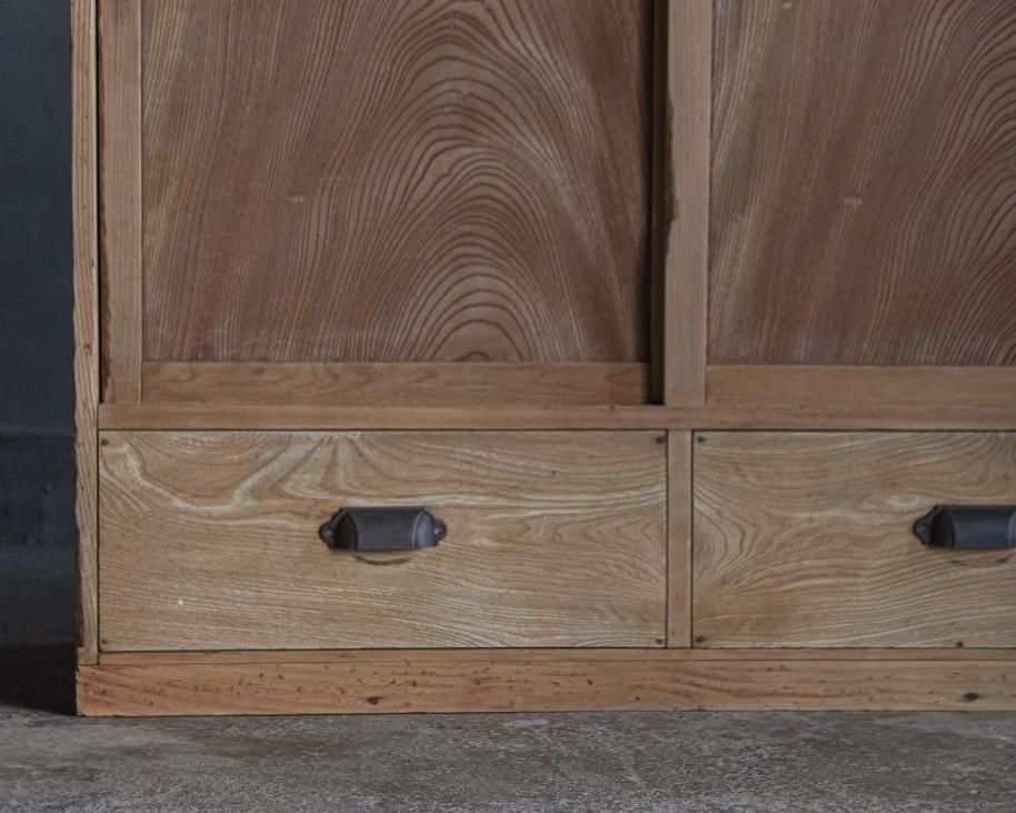 鏡板戸の収納棚 欅 アンティーク・古家具