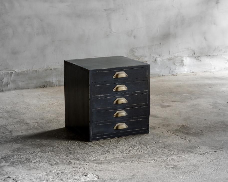 アンティーク 引き出し付き ブラック 無垢材 文机 古家具 黒色 真鍮金具