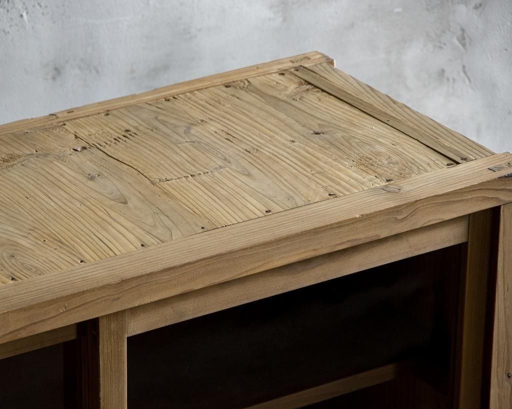 【アンティーク】ガラス戸収納棚 2段重ねガラス戸棚／食器棚 アンティーク・昭和