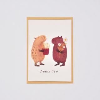  Capybara and Herb Message Card THANK YOU