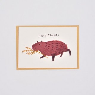 黒山 Capybara and Herb Message Card HELLO FRIENDS
