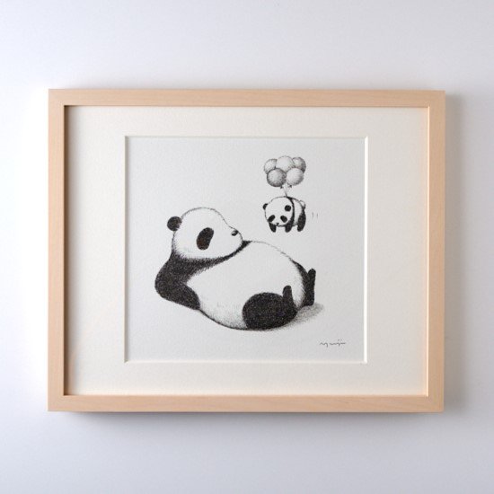 パンダの親子 パンダ ベイビー達 panda 絵画 アート 原画 イラスト 