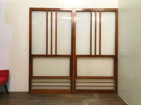 昭和レトロ　アンティーク　昔ガラス　窓ガラス　ガラス　枠付き　2枚セット