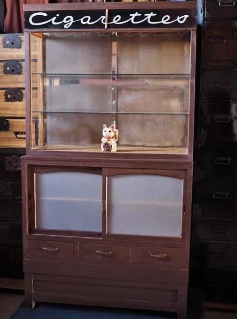 オリジナル お菓子屋さんのガラスケース ナラ材小窓付 古家具 家具 