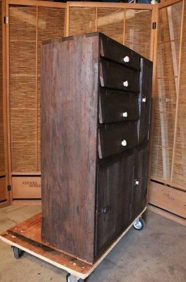 枯れた風合いの変型パタパタ収納棚 大正時代~昭和初期 古録展 送料別