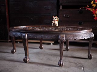 中国骨董品 彫刻 一刀彫 木製座卓 センターテーブル ローテーブル