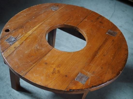 昭和レトロ刳り貫き円形ローテーブル 昭和中期 古録展 送料別 G