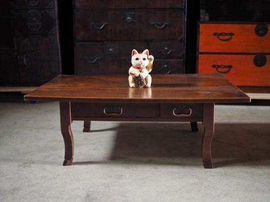 欅造りデザインの凝った書斎机 大正時代 古録展 送料別 Kサイズ