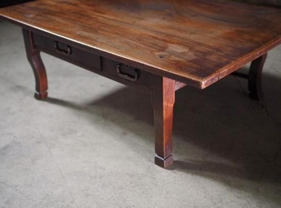 欅造りデザインの凝った書斎机 大正時代 古録展 送料別 Kサイズ