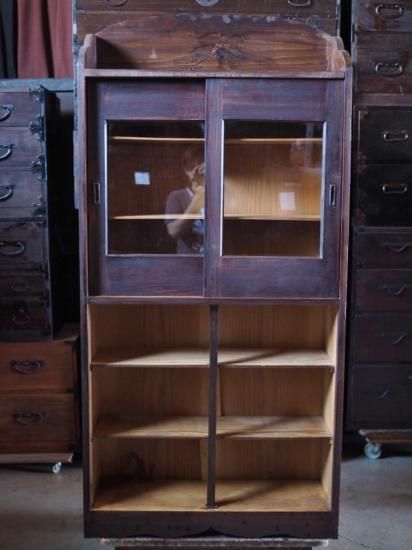ガラス棚　（ビンデージ・古家具） アンティークなガラス棚 大正～昭和初期 古録展 送料別 Mサイズ 中古