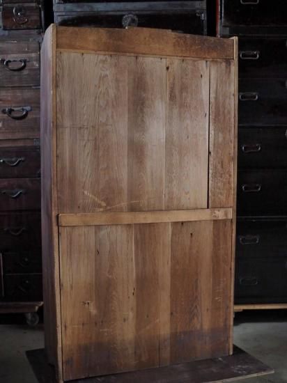 大正ロマン 楢材重厚 アンティーク象嵌デザイン大型キャビネット