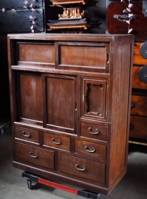 茶箪笥 昭和レトロ 昭和レトロ 茶箪笥 飾り棚 ガラス扉 サイドボード 古家具 古民家